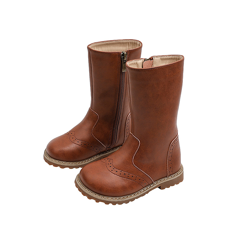 Designer Girl Long Boots for Girls Kids Black Brown PU Leather Toddler Cutefeet Children High Motorcycle Boots Sizes 24 - 35 US7.5-US3Y C1167