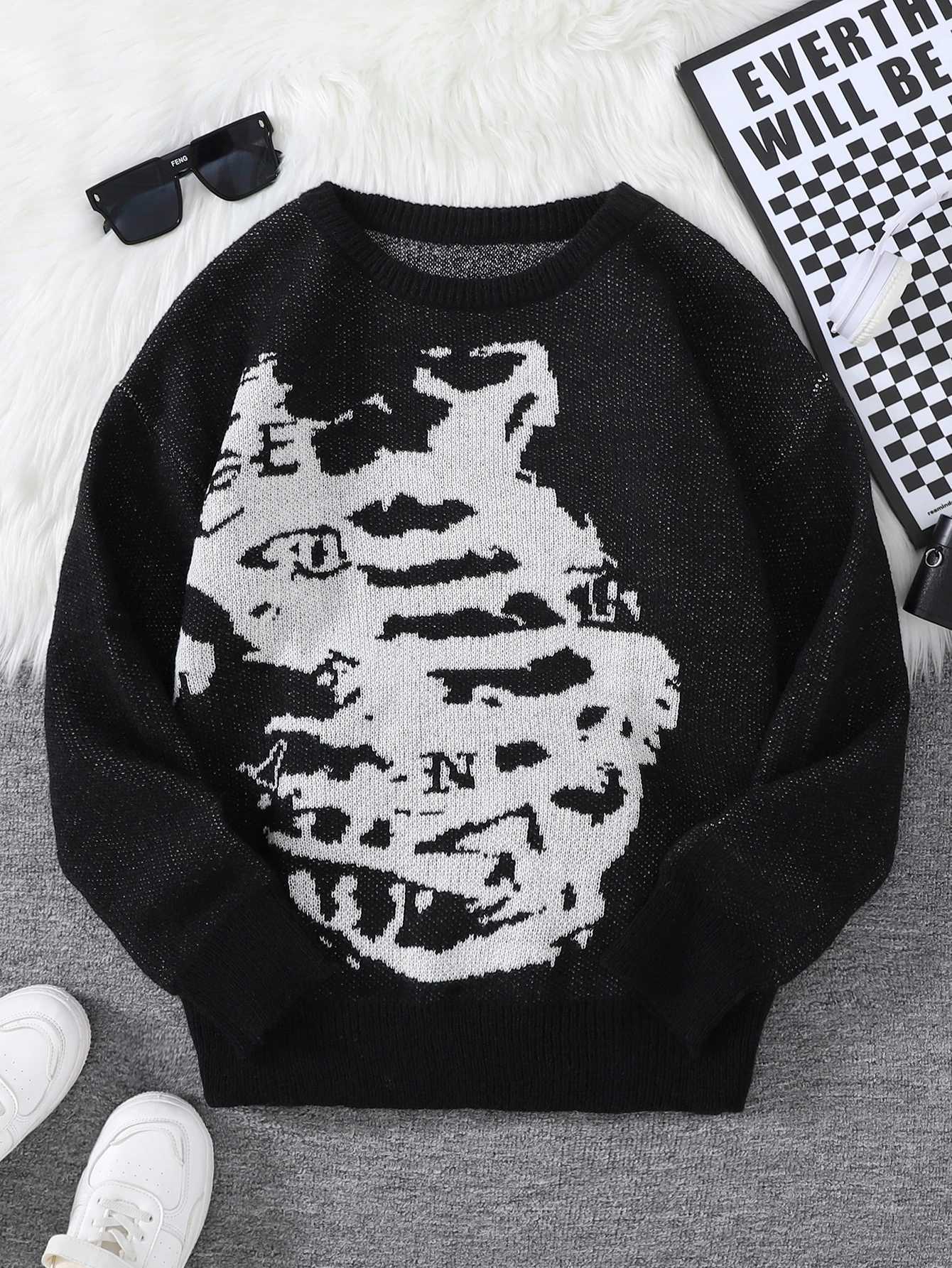 New Popular Autumn and Winter Dinosaur Skeleton Jacquard Pattern Pullover Sweater Casual Round Neck Knitted Mens PulloverXJ251022