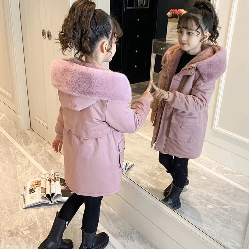514 Years Winter Girls Coat Plus Velvet Keep Warm Jacket For Girls Parka Snowsuit Fashion Hooded Teenagers Children Outerwear 251021