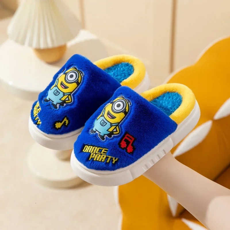 Disney Minions Plush Slipper Cartoon Children Cotton Slippers Anime Figures Cute Home Interior Keep Warm slippers Winter Kid Gift H251022