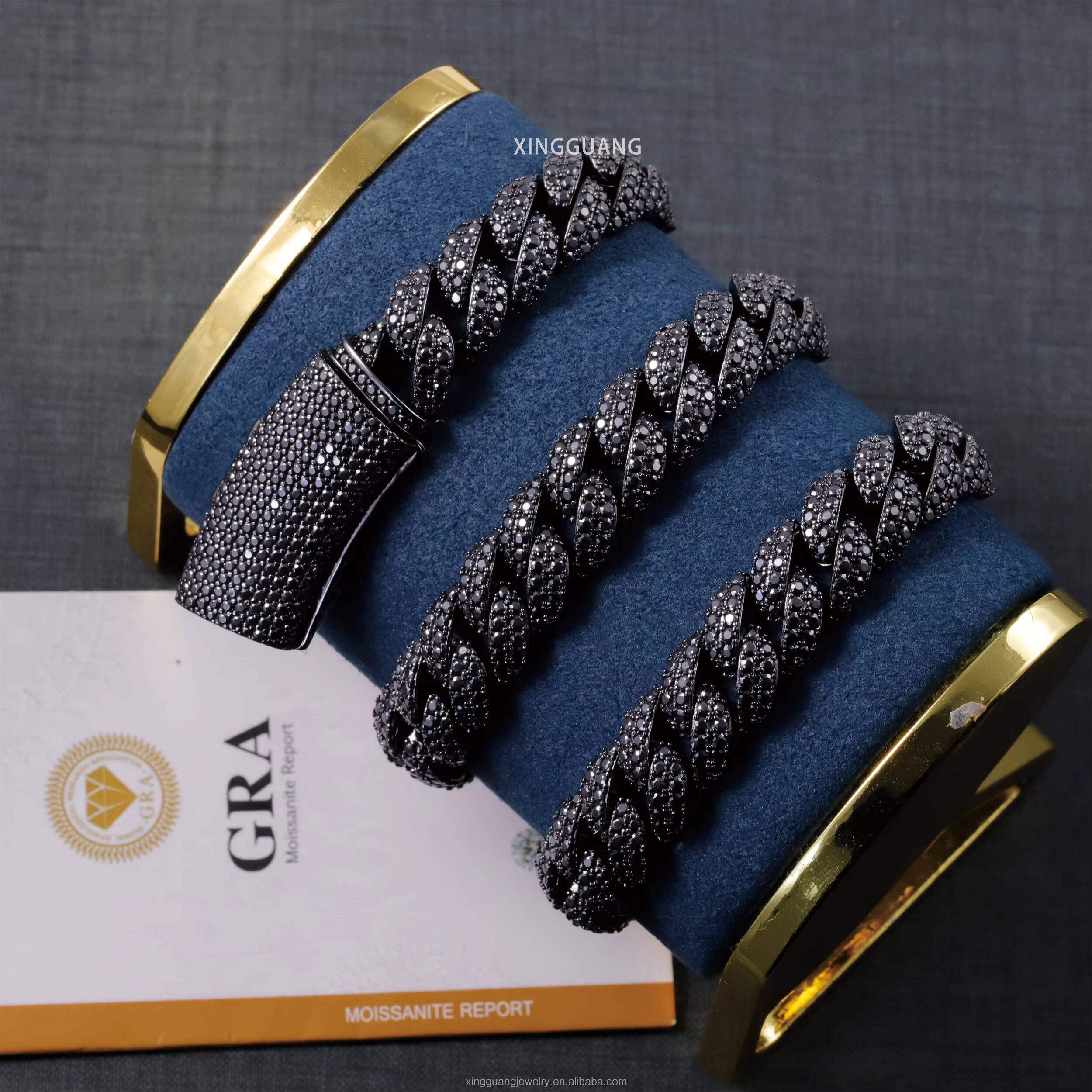 Pass Diamond Tester 13mm Black Gold Plated Hip Hop Cuban Lidynamic Chains 925 Silver Full Iced Out Black Moissanite Chains Necklace