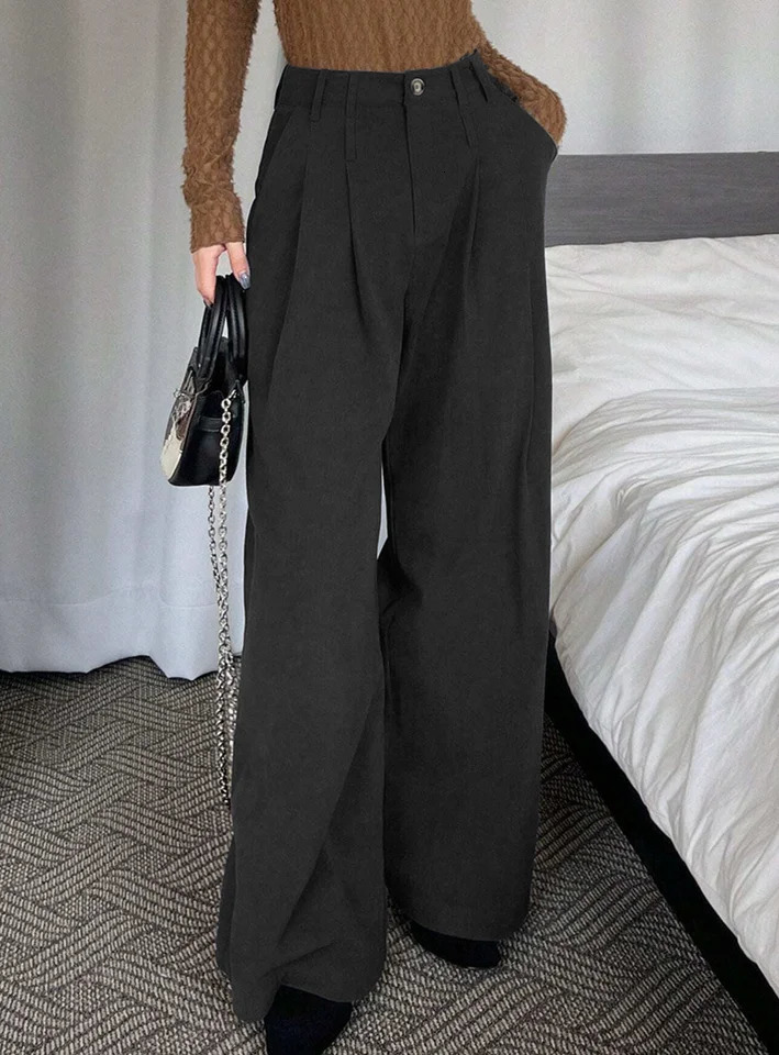 Womens vacation elegant and fashionable autumn winter corduroy fabric outdoor sports slimming versatile pants without belt 251017