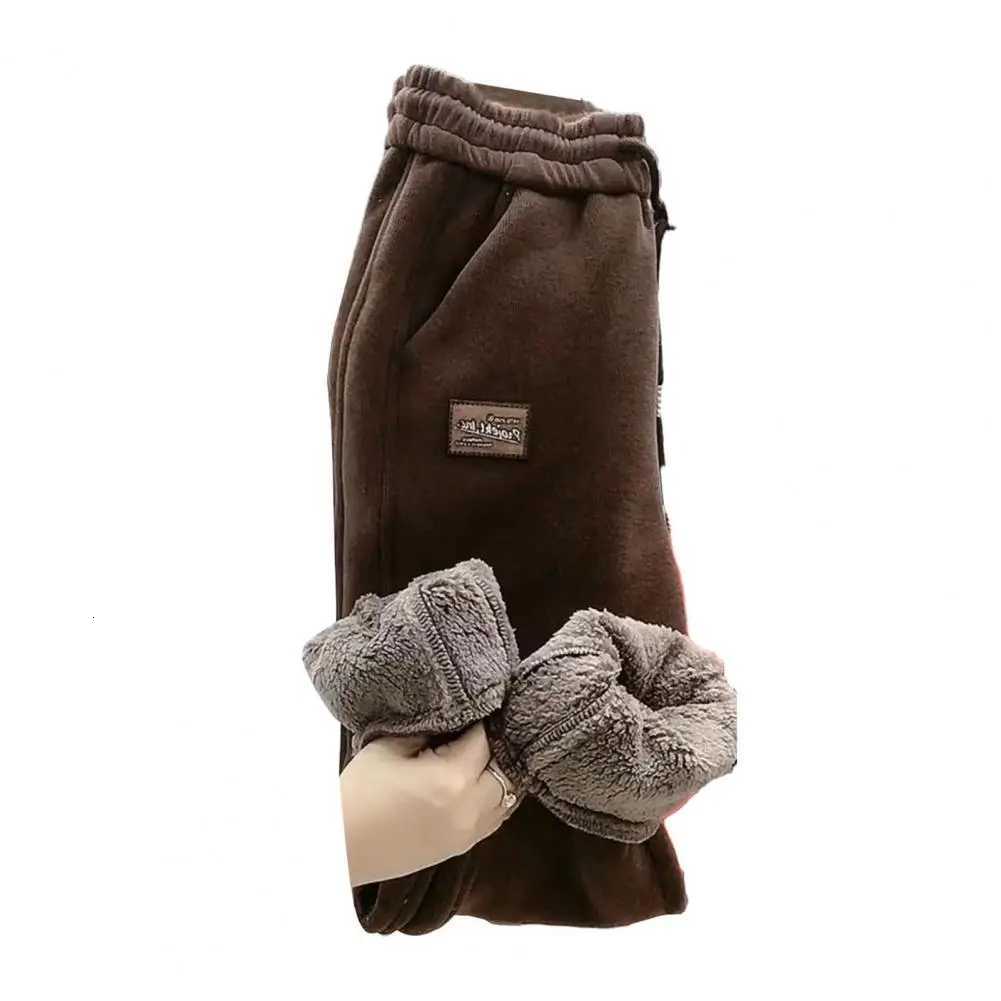 Women Autumn Winter Warm Sweatpants High Waist Drawstring Pockets Solid Color Casual Trousers Fleece Lining Thick Harem PantsT251022