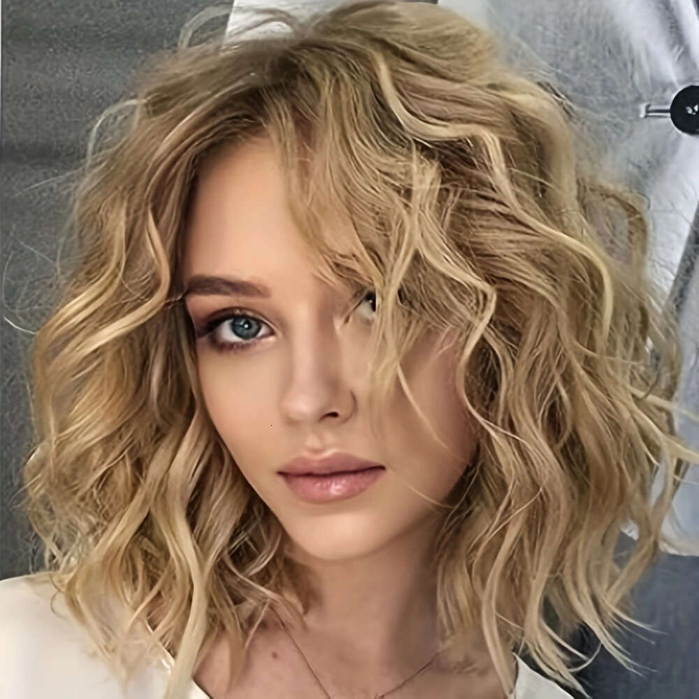 TEMU Xiyin Hot-Selling Women's Short Curly Hair Top Dyed Gradient Gold Wig Side Part Synthetic Hairpiece