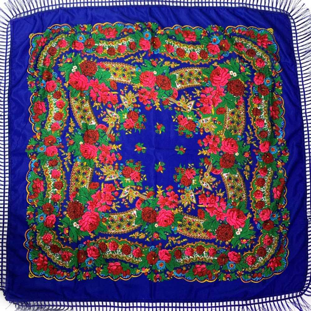 120120cm New Design Russian Square Scarf Luxury Women Floral Print Ukrainian Fringed Handkerchief Shawls Babushka Head Wraps J251118