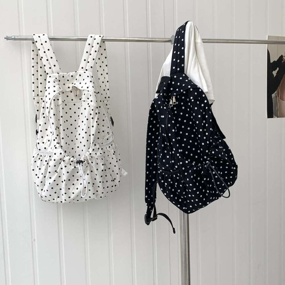 New INS Lightweight Artistic Polka Dot Backpack For Girls Campus Style Drawstring Wrinkled Casual School Bag B5