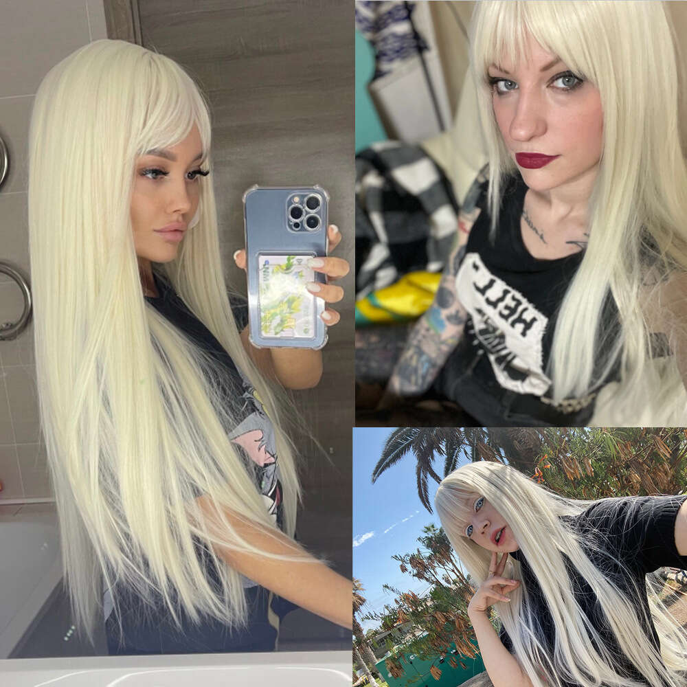 Fashion For Women 30Inch Light Blonde Bangs Long Straight Synthetic Wig