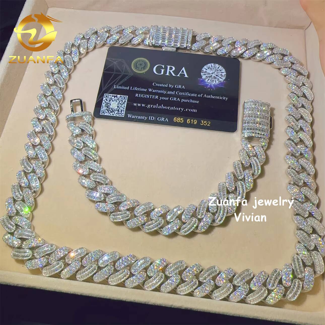 D Color VVS Moissanite Diamond 15mm MoissaniteCuban Iced Out Sterling Silver 925 Hip Hop Fine Jewelry Cuban Link Chain Necklace