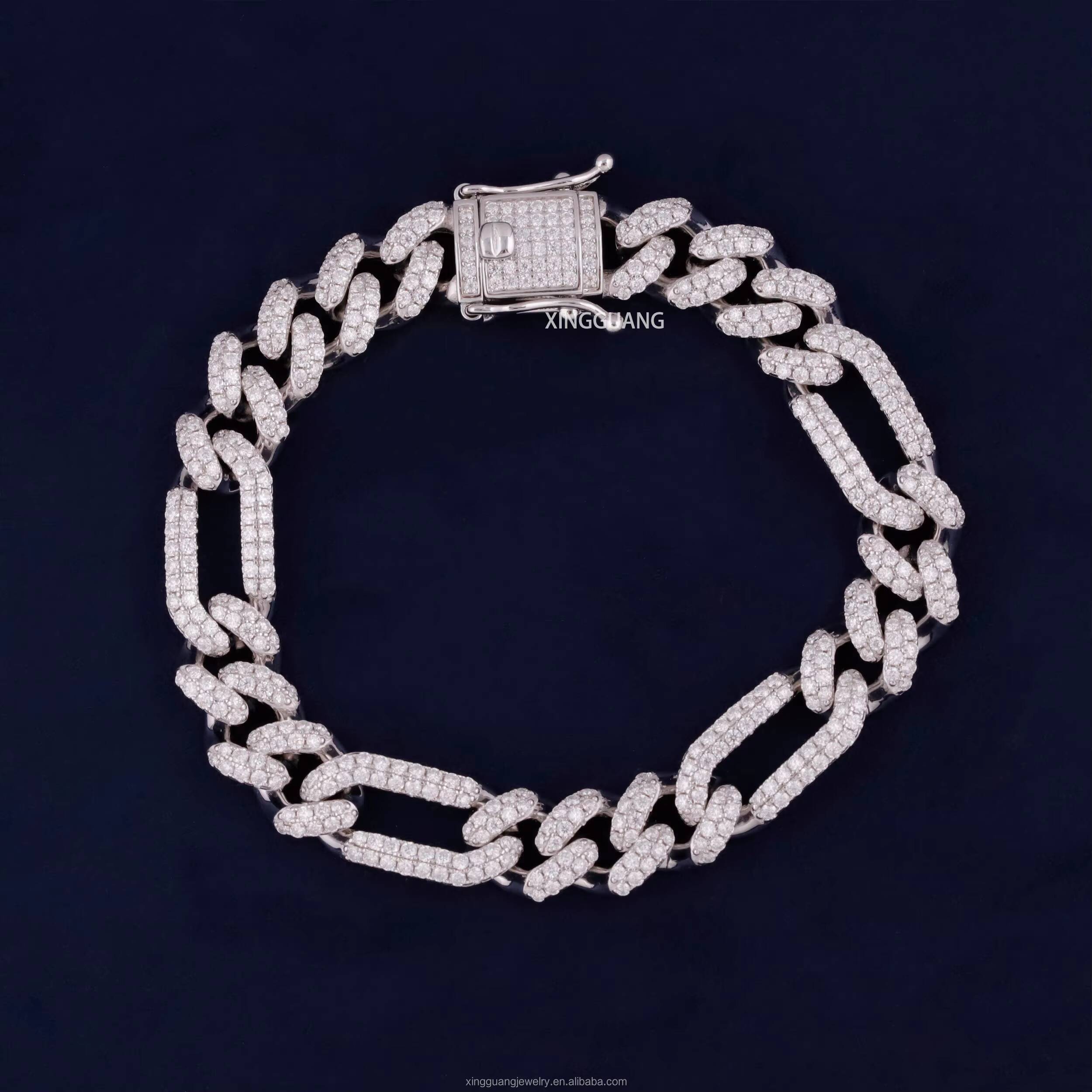 New Arrival 10MM 12MM Wide Figaro Style Bracelet 2Rows VVS Moissanite Diamonds S925 Sterling Silver Cuban Lidynamics Bracelet Jewelry