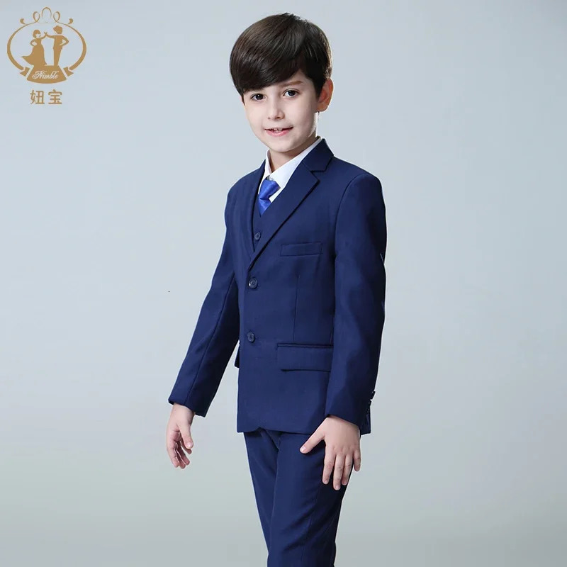 Spring Autumn Formal Boy Suit Set Children Party Host Wedding Costume Wholesale Clothing Coat Pants Vest 3Pcs Blue Blazer 251021