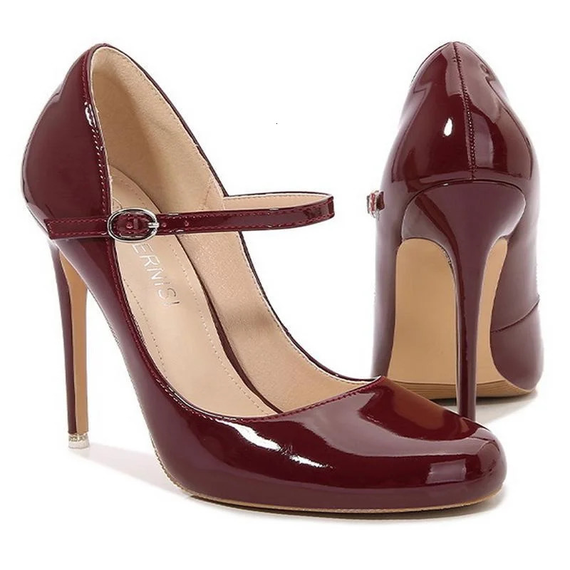Women Patent Leather High Thin Heel Shoes Ankle Strap Women Pumps for Office Nightclub Party Wedding Cross Dressing Wide Shoes 251017