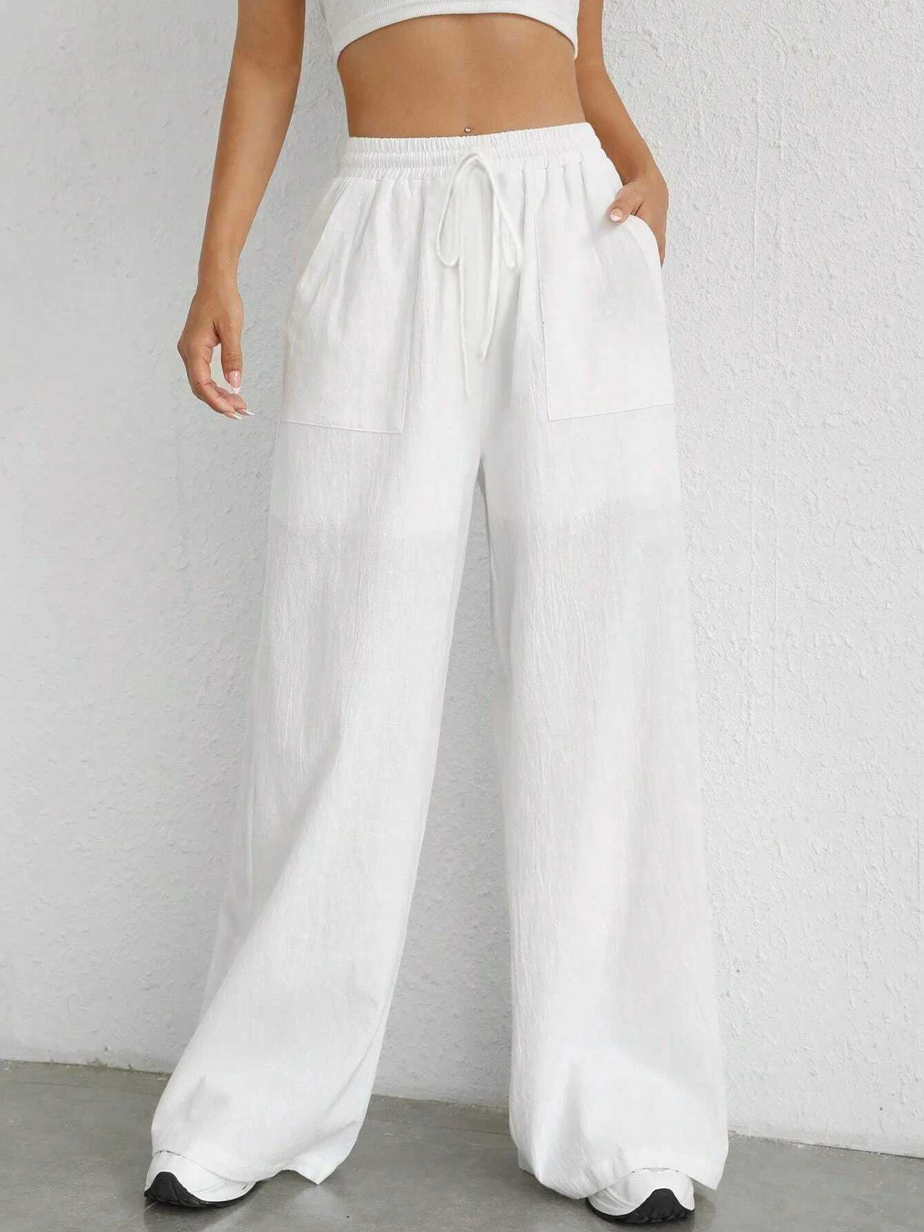 Womens Solid Color Wide Leg Pants Casual Comfy Trousers for Daily Wear Ladies BottomT251022