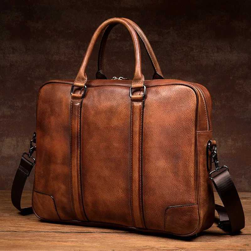 Casual leather briefcase horizontal mens baotou leather handbag retro trend oneshoulder messenger bag handmade bag W251022