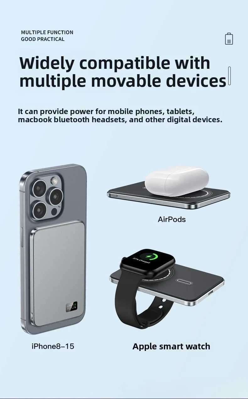 CCC Certified China standard Thin Ultra Power Bank for Magnetic Wireless Portable Battery Display for iwatch Airpods J251114