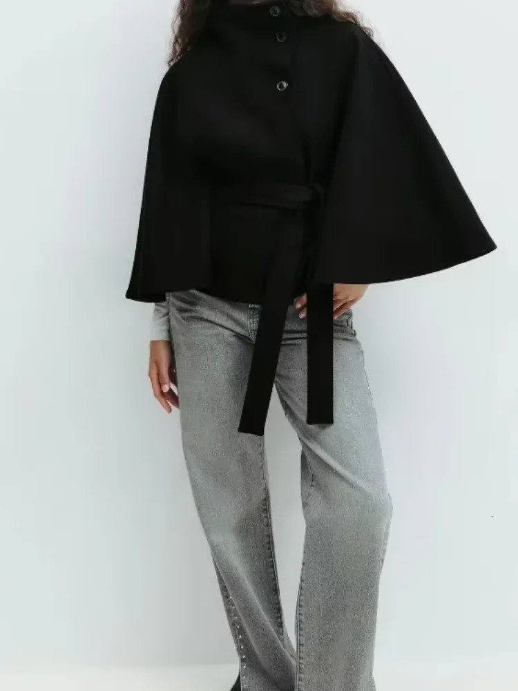 Elegant Womens Coat High Stand Collar Single Breasted Lace Up Solid Female Coats Autumn Fashion Commute Lady Overcoat 251020