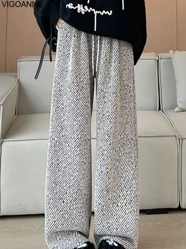 VigoAnne 2025 Female Casual High Waist Velvet Wide Leg Pants Autumn Women Sport Pants Winter Ladies Y2K Gym Warm Baggy TrousersT251022