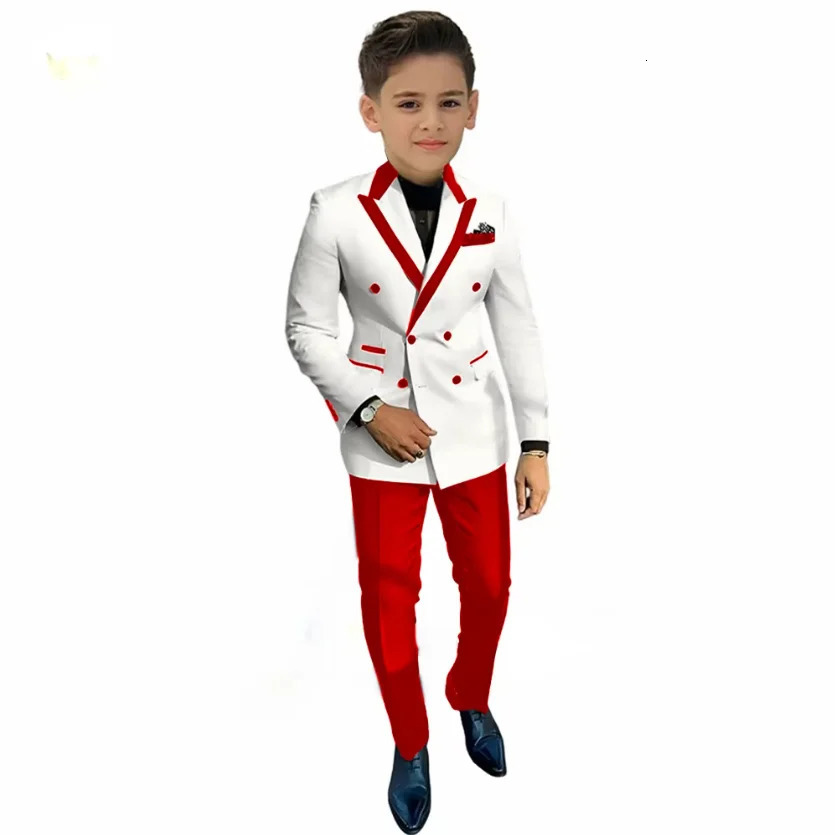 White Boy Suits Elegant Fashion Performance Formal Activities Child Outfits Boy Double Breasted Blazer Pants 2 Pcs 2 to 16 Years 251021