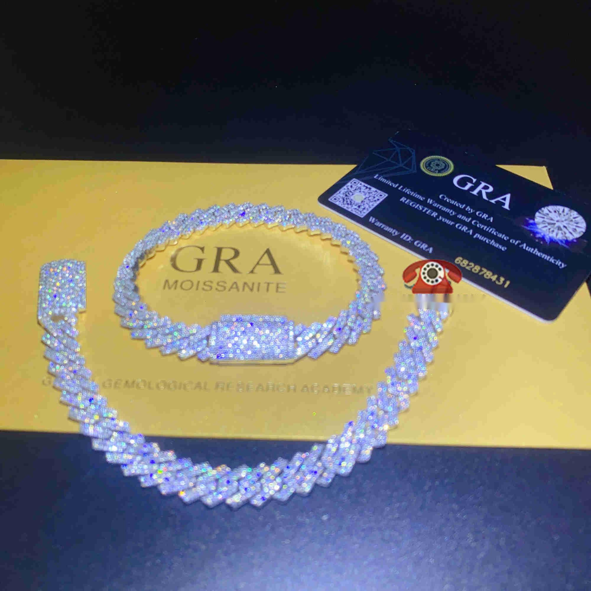 Top Seller Hip Mens Fine Jewelry 10mm 2rows Diamond Vvs1 Moissanite Cuban Bracelet 925 Sterling Silver