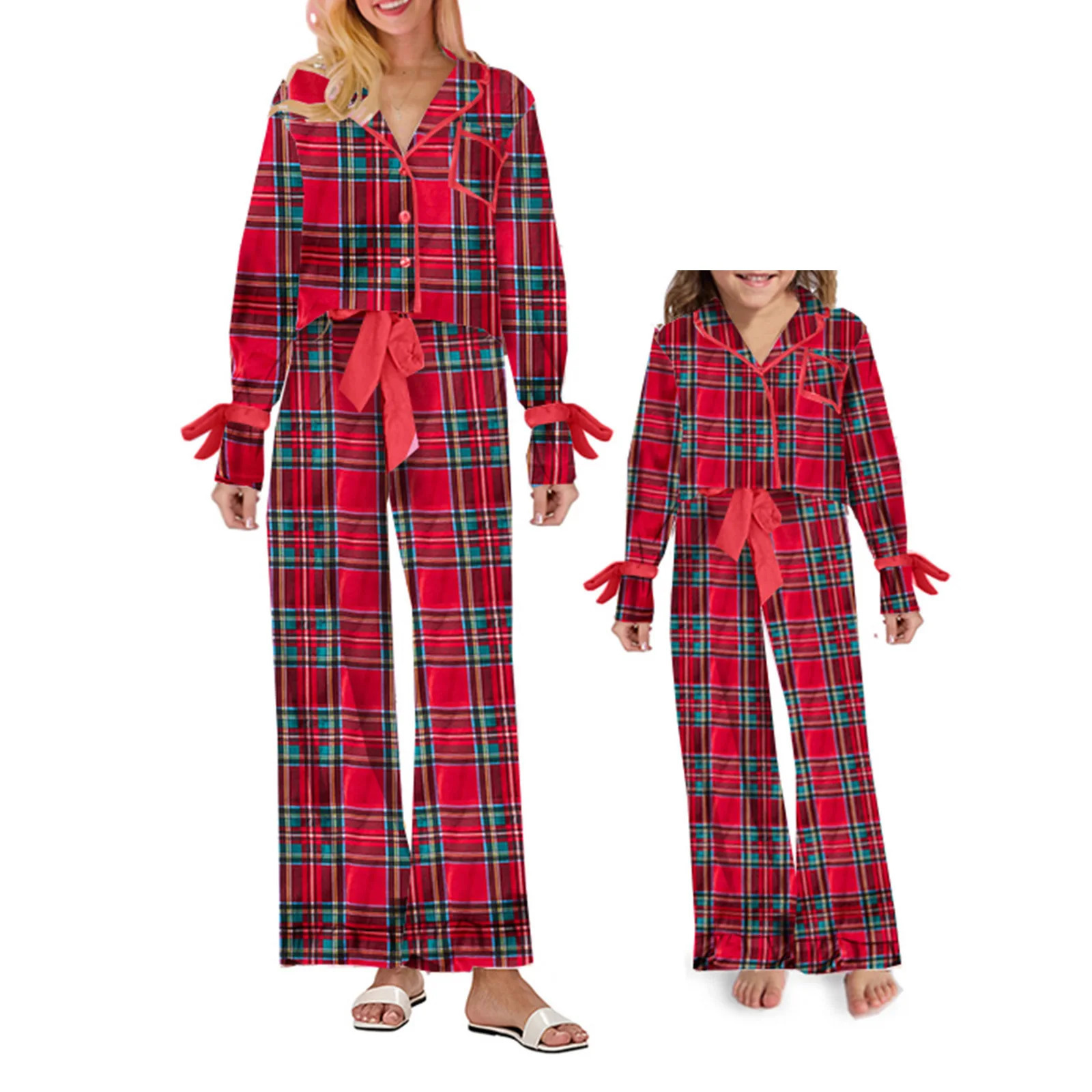 Hirigin Mommy and Me Matching Christmas Pajamas Set Bow Tie Shirt Pants Xmas Pjs Set 2 Piece Jemmies for Women Girl 251021