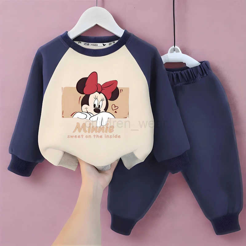 Disney Hoodie For Girls Fashion Longsleeves Sweatshirtlong Pants Sets for Kids Autumn Minnie Printed 2pcs Set Clothing H251022