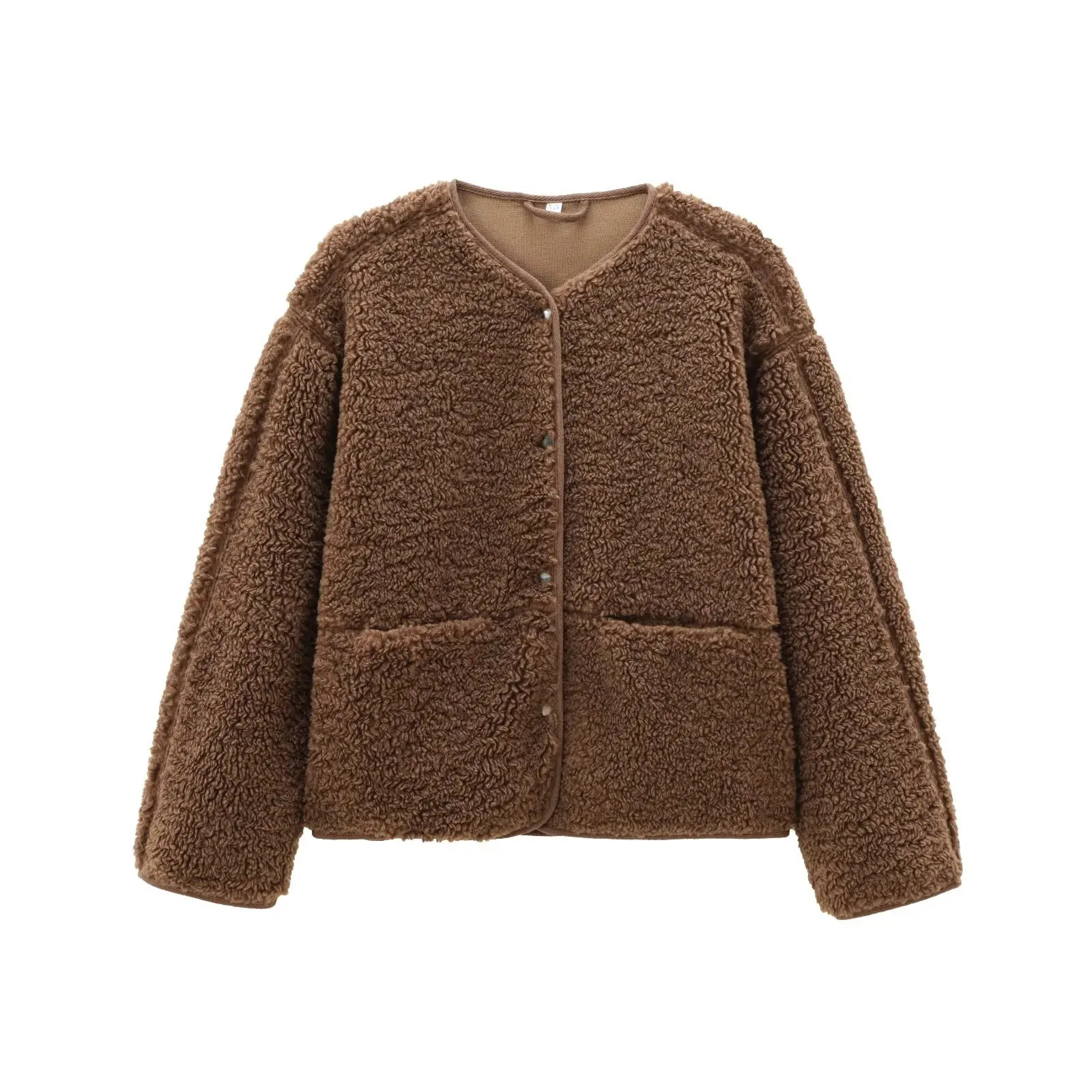 BSAY comfortable and simple solid color round neck dual pocket multifunctional jacket for winter womens clothing 251017