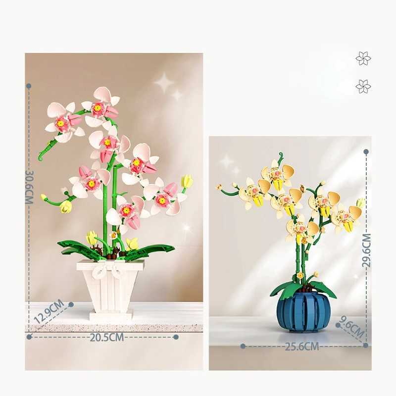 Flowers Bouquet Orchid Building Blocks Bonsai Plant Model Bricks Artificial Romantic Home Decoration Toys Birthday Gift For Girl J251022