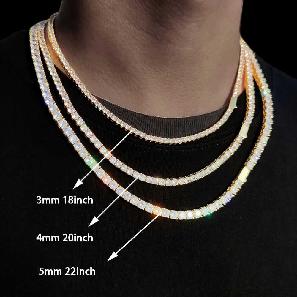 3mm 4mm 5mm 1 Row Tennis Chain Bling Zircon Copper Material Necklace Hip Hop Man and Women Iced Out Jewelry Free Engrave Name U251022