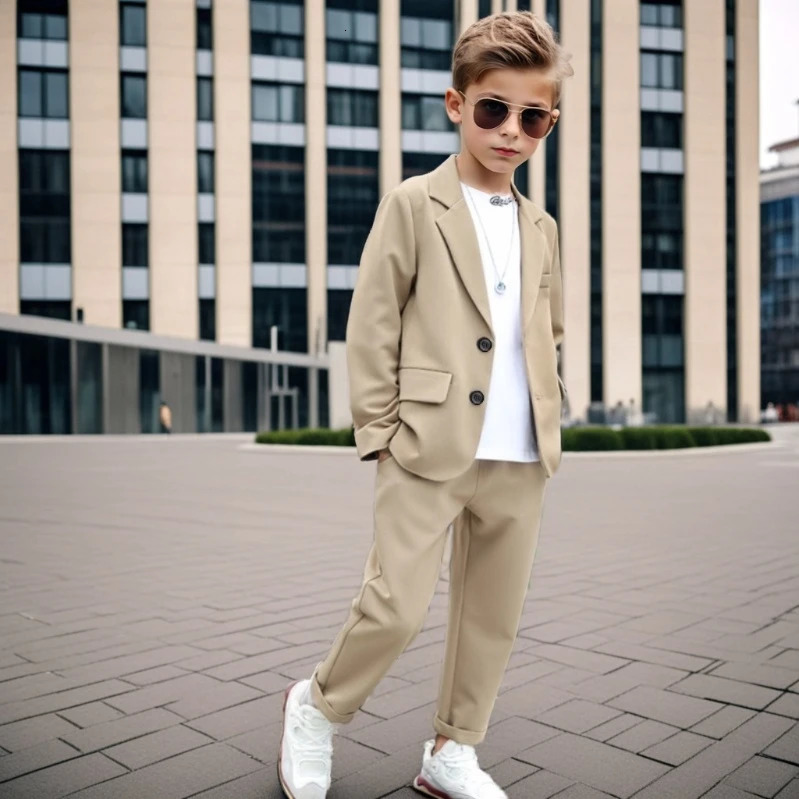 Teen Kids Formal Weddings Set Autumn School Uniform for Boys Casual Blazer Pants 2piece 6 To 14 Y Children Performances Cosutme 251021