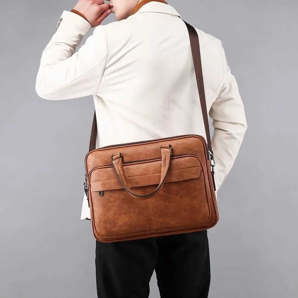 Men Bussiness Bag Large Capacity Pu Leather Luxury Briefcases Tote Bolsas Black Waterproof Handbag Shoulder Crossbody Bags W251022