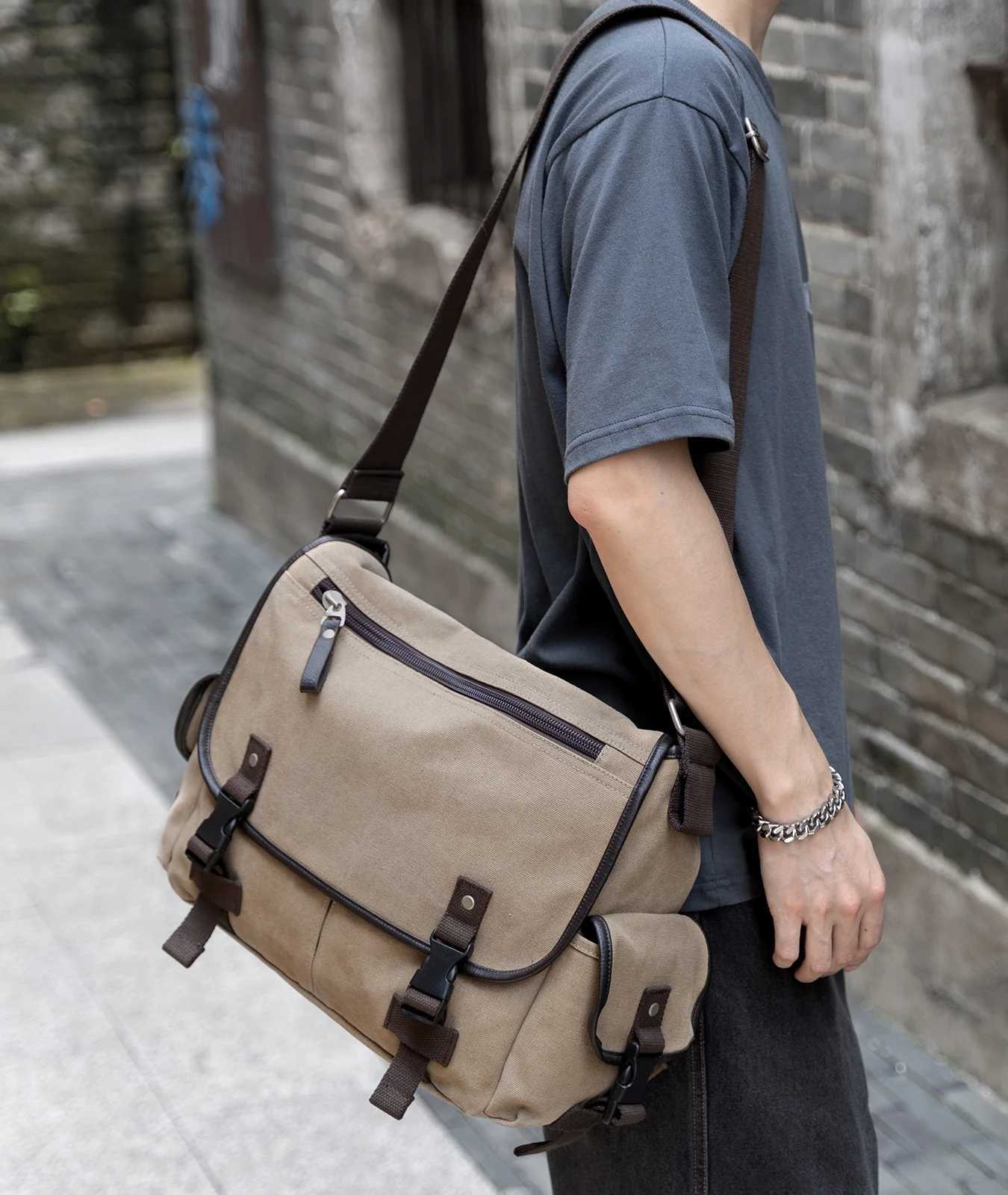 Canvas Men Messenger Bag Vintage Business Handbag for Men Casual Fit 13 inch Laptop Large Capacity Durable Briefcase Men Bag W251022