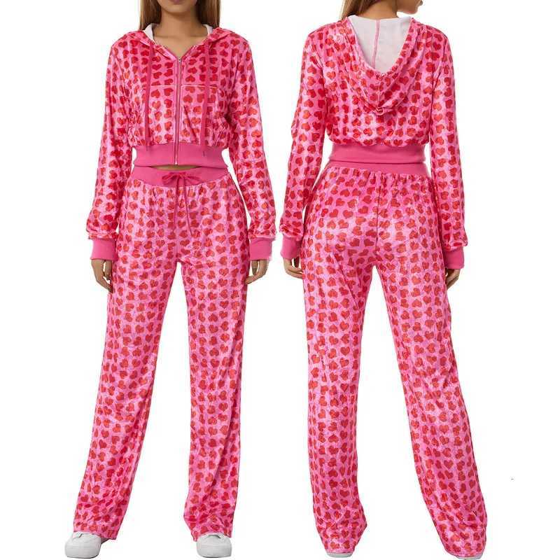 Womens Pants Suits Female Short Coat Heart Print Long Sleeve Tops with Zipper and Pockets Womens Clothes for Spring Fall 2024T251022