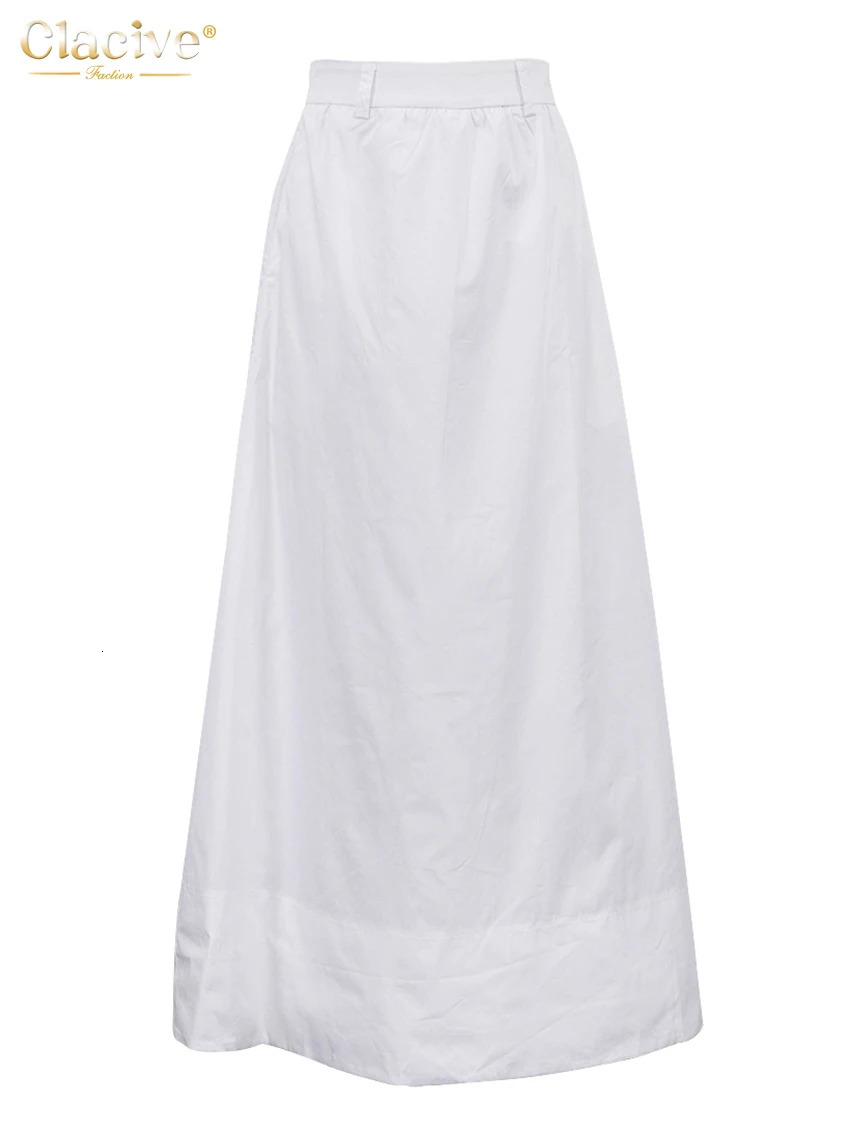 Clacive Fashion Loose White Cotton Womens Skirt 2025 Casual High Waist Long Skirts Elegant Classic Solid Skirt Female Clothing 251022