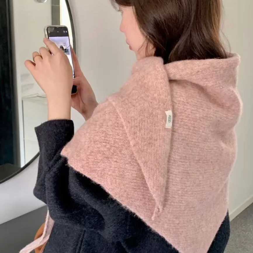 Korean Solid Color Winter Soft Waxy Knitted Triangular Scarf Large Version Shawl Autumn and Winter New Outer Vest Women Scarf J251118