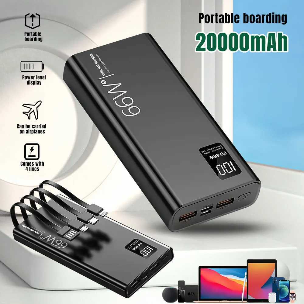 20000mAh Power Bank 66W Super Fast Charging For 20W Builtin 4 Cables Portable Digital Powerbank External Battery J251114