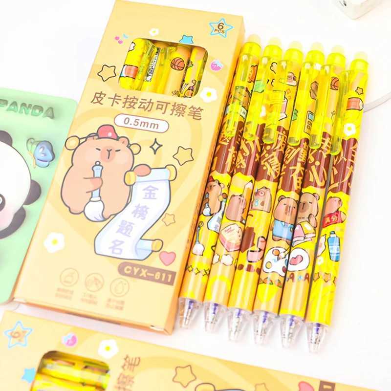 6Pcsset QuicklyDrying Pressing Neutral Pens Writing Smooth Pens Kawaii Capybara Erasable Gel Pen Set Student Stationery Gifts J251022