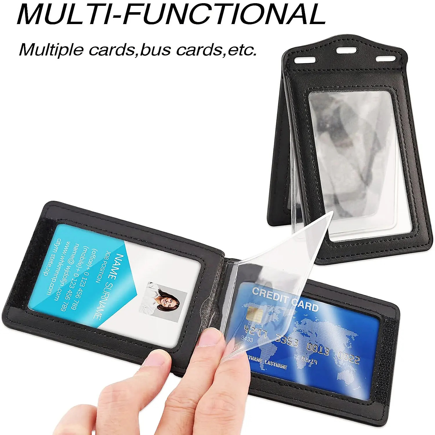 Retractable Reel Heavy Duty Carabiner Leather Card Badge Holders and Clear ID Window for Office Staffs Student Teacher Couriers 251023