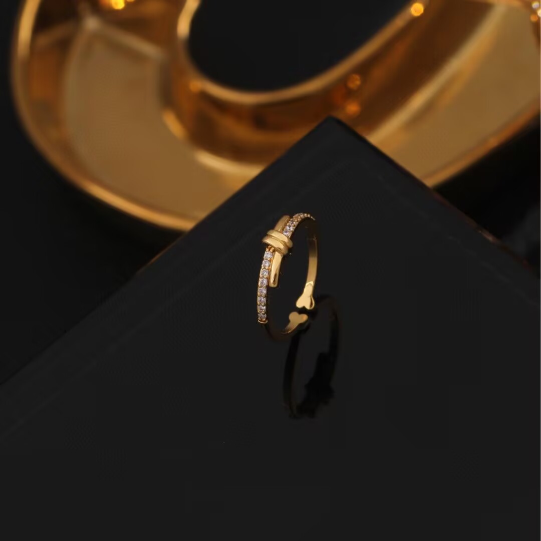 Designer ring Zircon plated 14K minimalist high-end knotted ring light luxury vintage enamel ring for women free shipping Valentine's Day gift wi