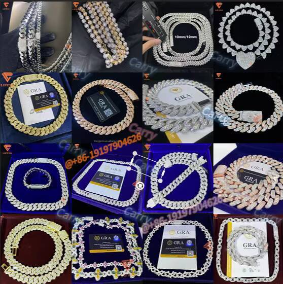 18MM Rose Gold Moissanite Diamond Iced Out Cuban Necklace 925 Sterling Silver VVS Moissanite Hip Hop Miami Cuban Link Chain