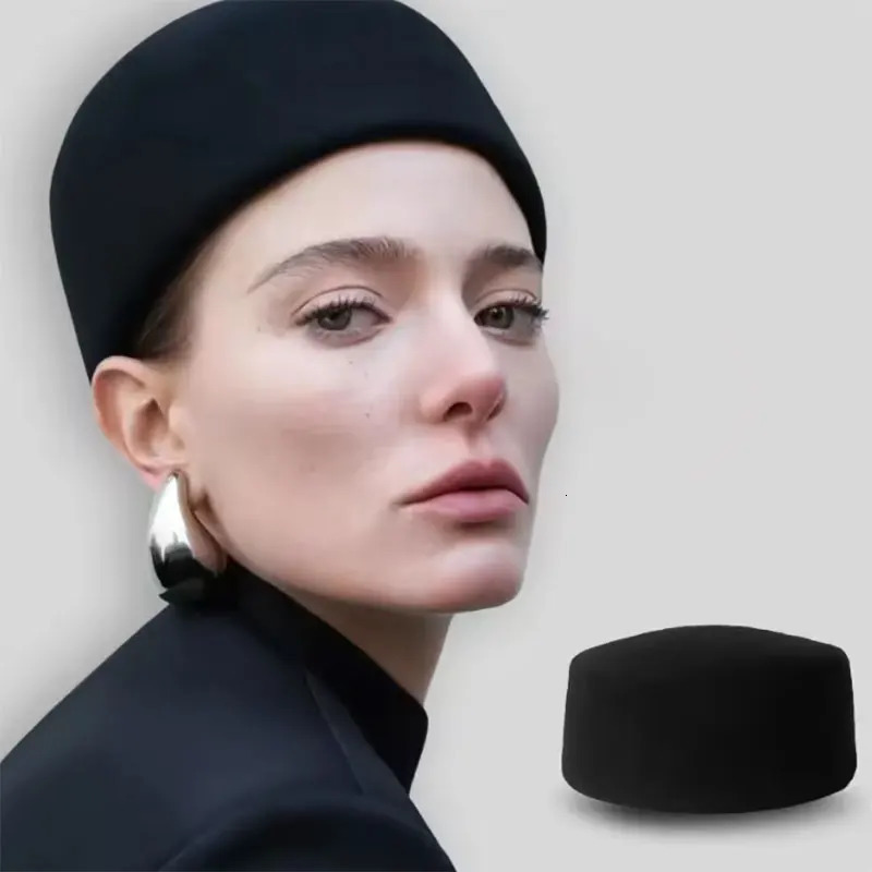 Classic Ladies Winter Black White Wool With Lining Beret Hat Warmer Cap Women Fedora Hat Fascinator Wedding Dinner Nice Felt Hat251018