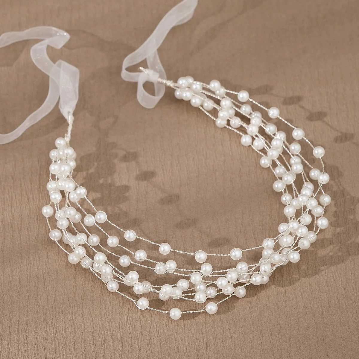 New Pearl Hair Accessories Bridal Hair Band Wedding Banquet Party Jewelry Super Fairy Braided Hair Fluttering Pearl Headband V251022