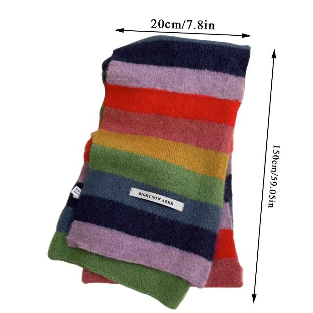 Women Men Harajuku Y2K Rainbow Striped Knitted Scarf Long Scarves For All Seasons Fashion Knitwear Shawl Foulards Korean Style J251022