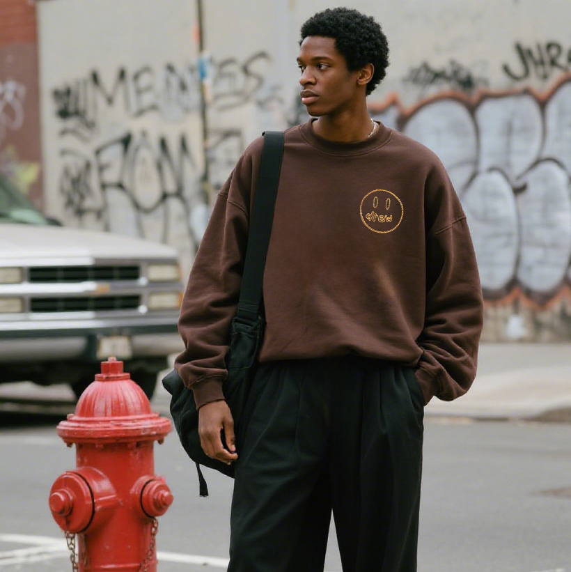 Drew House Smiley Face Embroidered Waffle Justin Bieber Sweatshirts