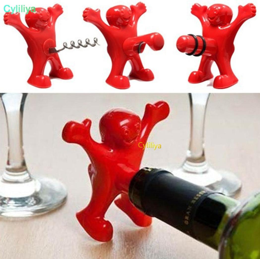 Funny Happy Man Design Wine Stoppers Mini Beer Bottle Openers Wine Cockscrew Kitchen Bar Creative Wine Beer Openers Plugs Red Blac6784082