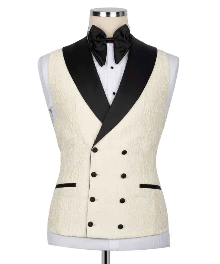 Luxurious Man Tuxedos 2 Pcs Jacket Vest Beaded Jacquard Men Suit Handsome Peaked Lapel Evening Wedding Groom Coat Customized