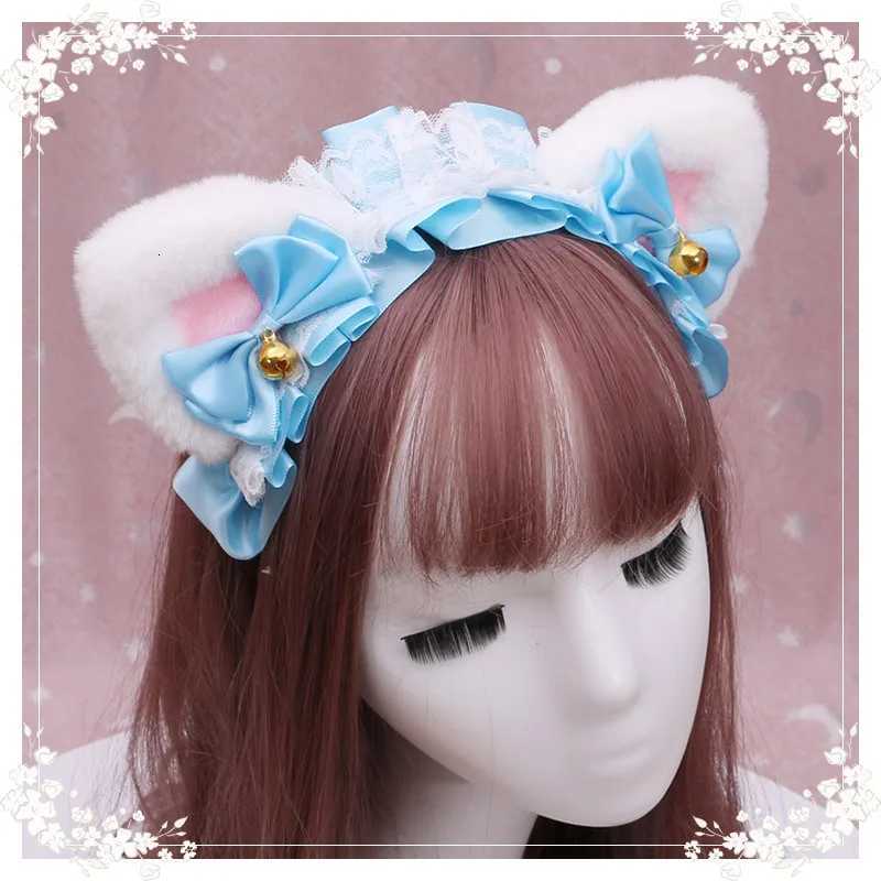 Lolita Maid HaiRBand Women Girls Ruffles Lace Hair Band Cat Ears Ribbon Bell Headband Cosplay Party Hair AccESSories V251022