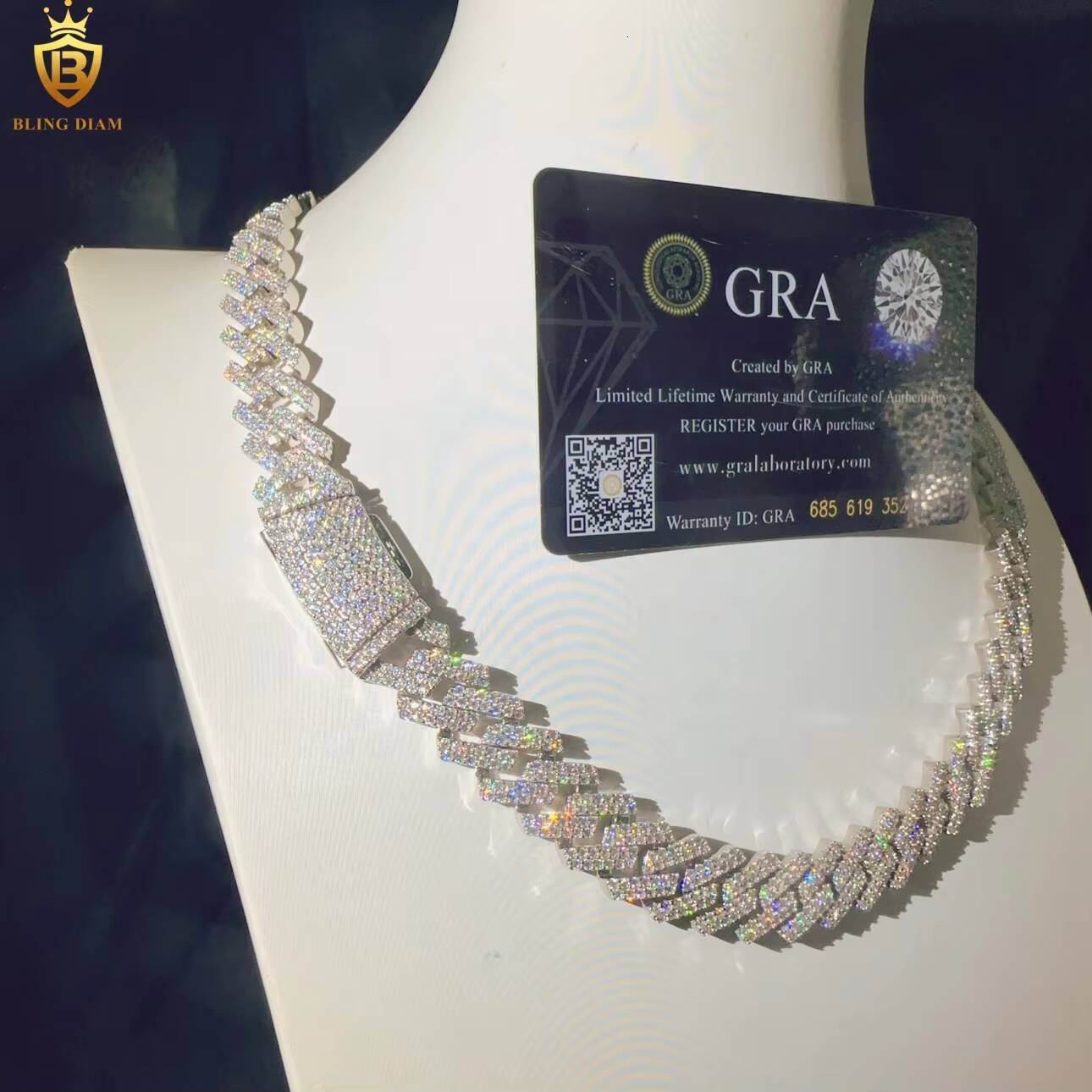 GRA Certificated 135mm Fashion Luxury VVS Moissanite Diamond Iced Out Necklace Miami Cuban Link Chain