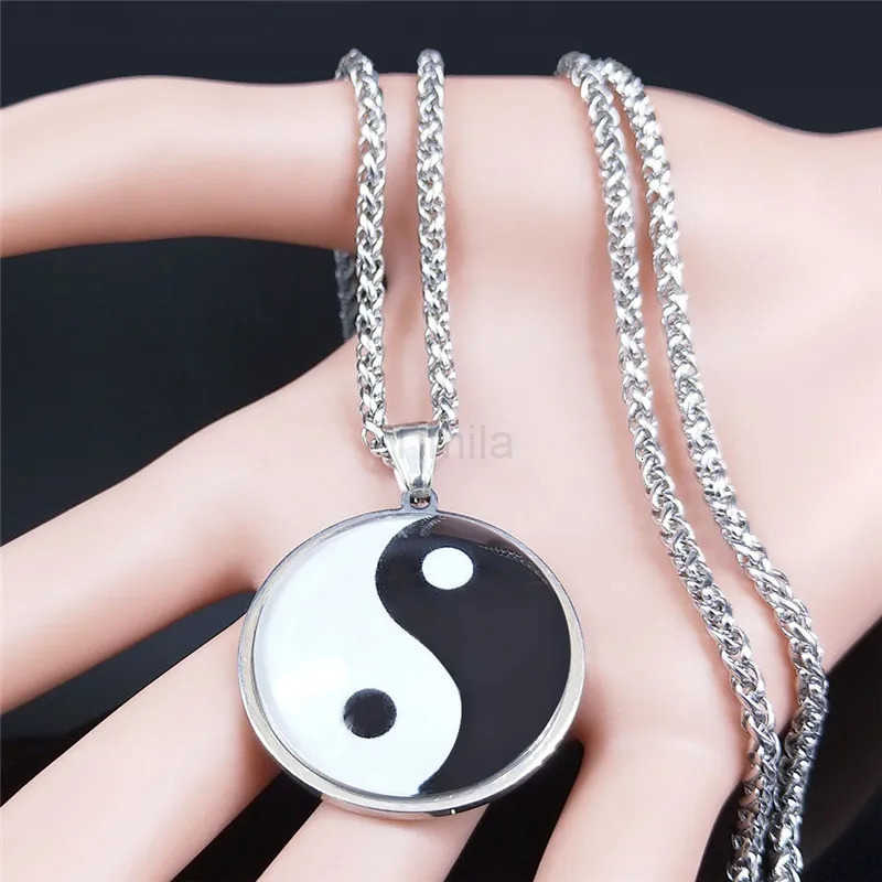 2024 Yin Yang Gossip Stainless Steel Chain Necklace WomenMen Silver Color Statement Necklaces Jewelry cadenas mujer BL20S03 U251022