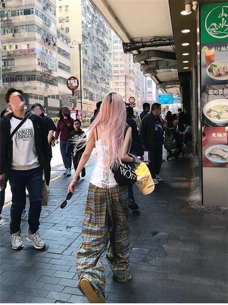 American Style Dopaamine Checkered Wide Leg Pants Women Summer Vintage Loose Casual Drapey Long Trousers Fashionable Loose Fit 251016