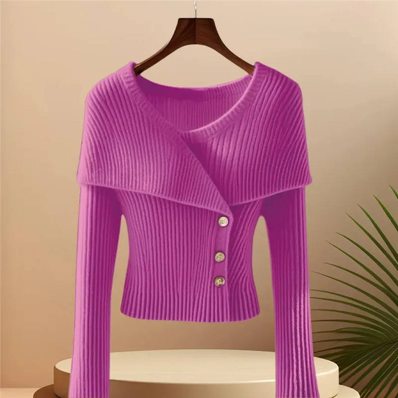 Autumn Winter Elegant Femme Solid Color Knitted Pullover Sweater Temperament Fashion Women Slim Jumper Sweaters Tops B759 251020