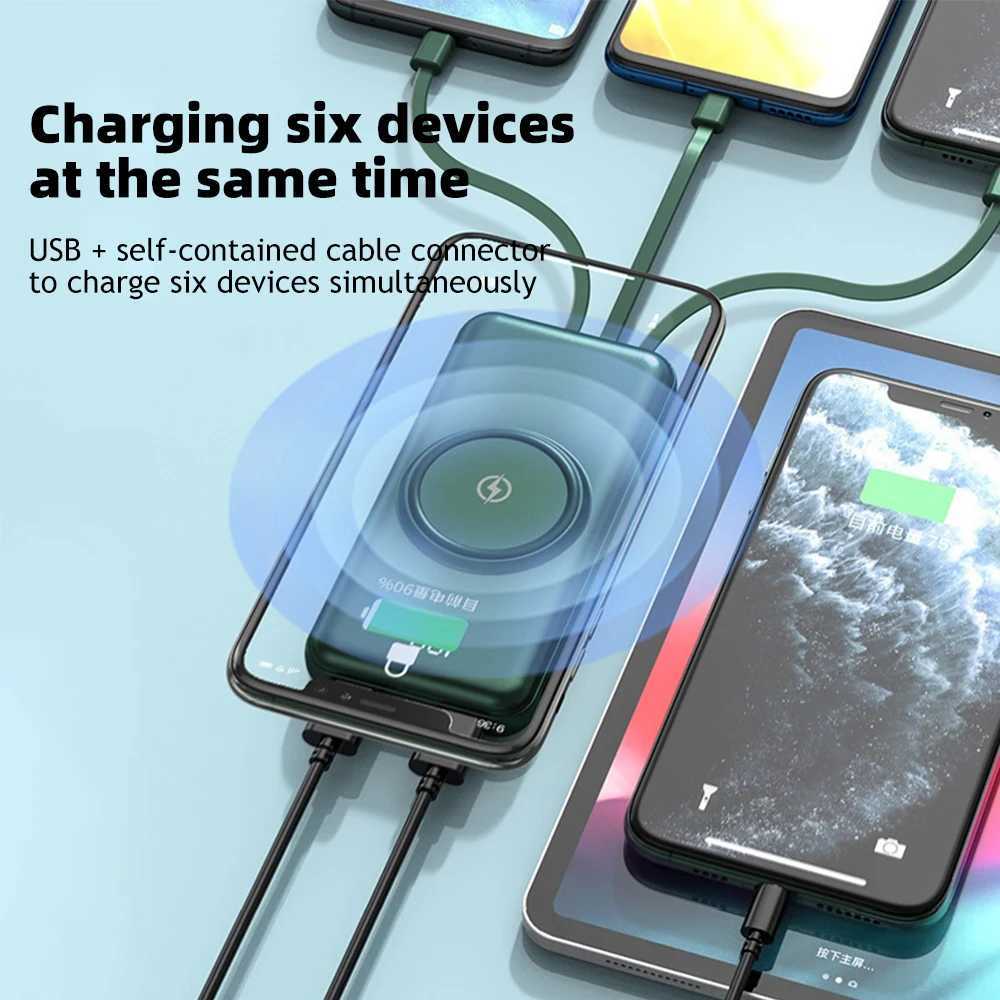 20000mAh Wireless Power Bank Fast Charging Builtin Quad Power Cable Mobile Phone Charger For Iphone 13 14 15 J251114